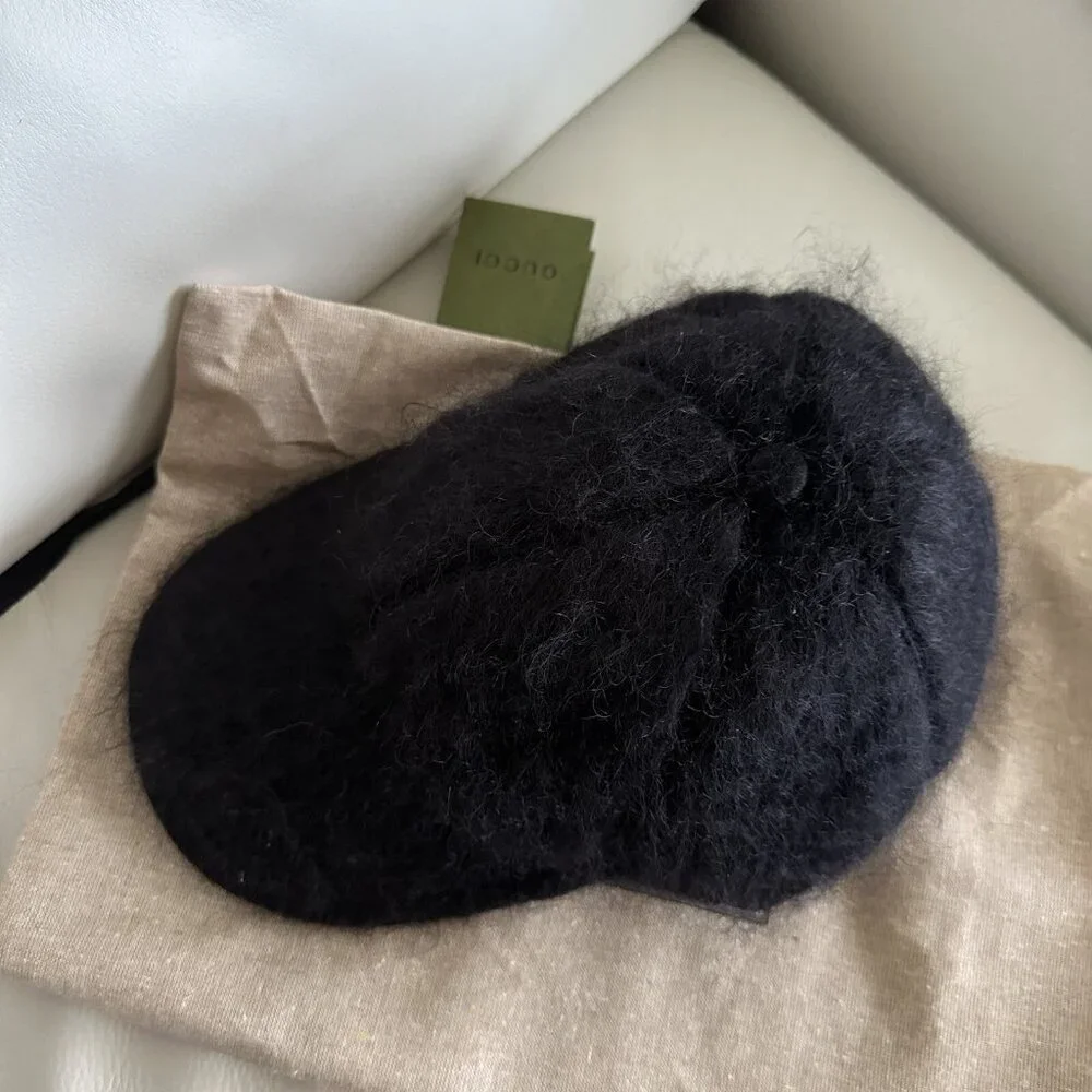 NWT GUCCI MOHAIR-BLEND BASEBALL CAP SZ S BLACK 100% Authentic - Picture 5 of 7